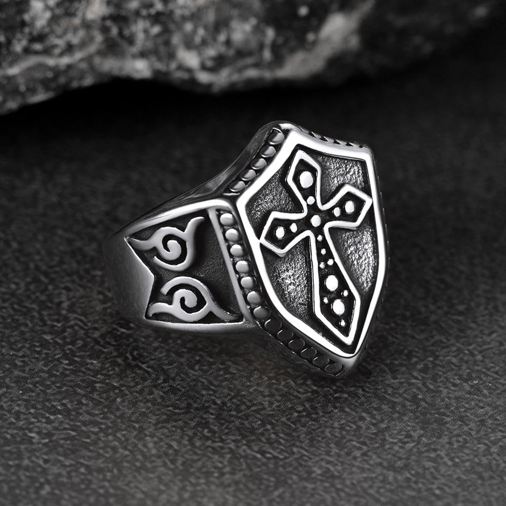 FaithHeart Shield Crusader Templar Cross Ring For Men FaithHeart