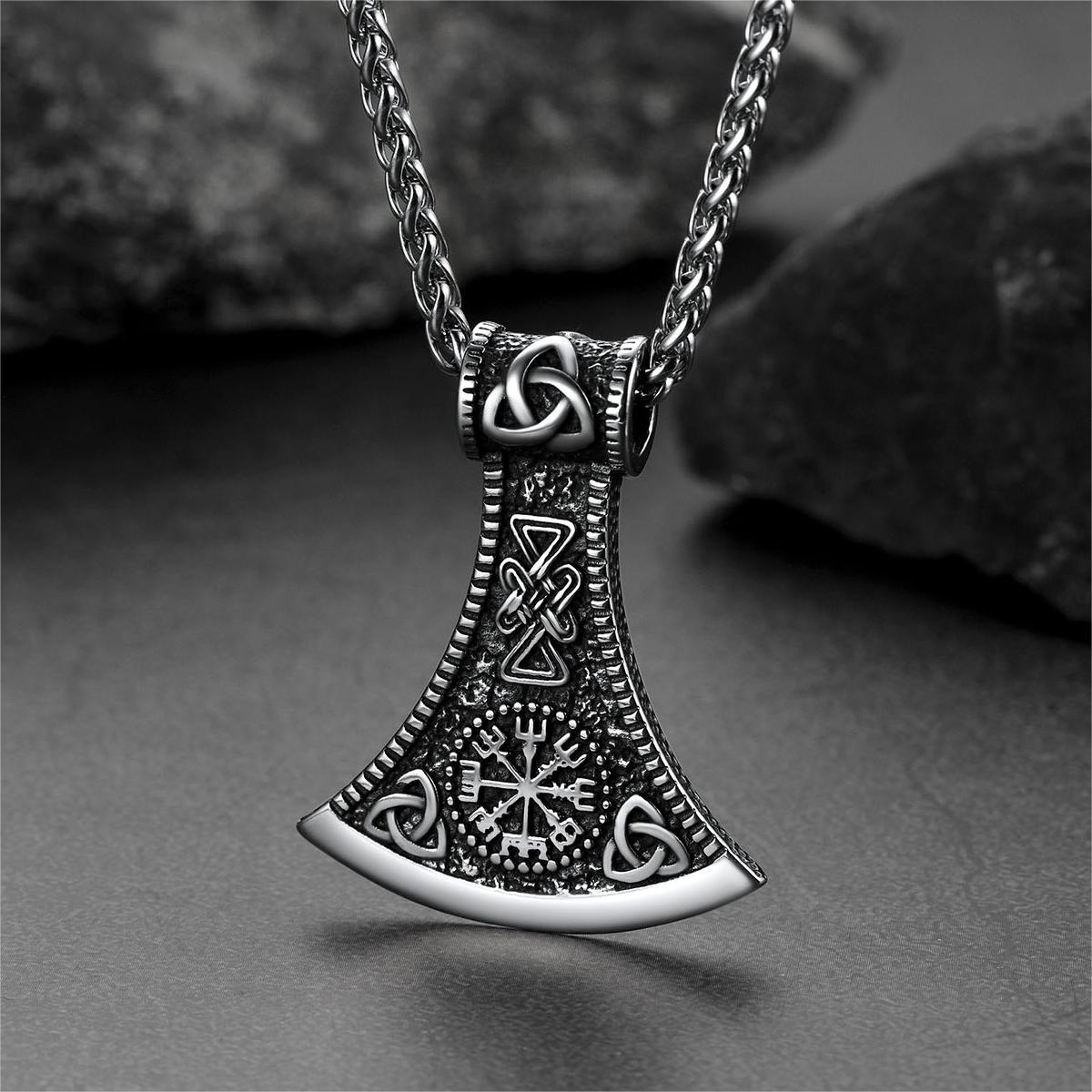 FaithHeart Viking Axe Pendant Necklace With Compass For Men FaithHeart