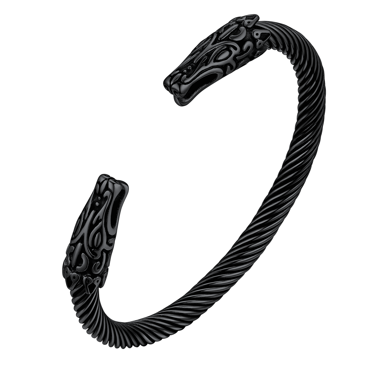 FaithHeart Viking Norse Wolf Heads Bangle Bracelet For Men FaithHeart