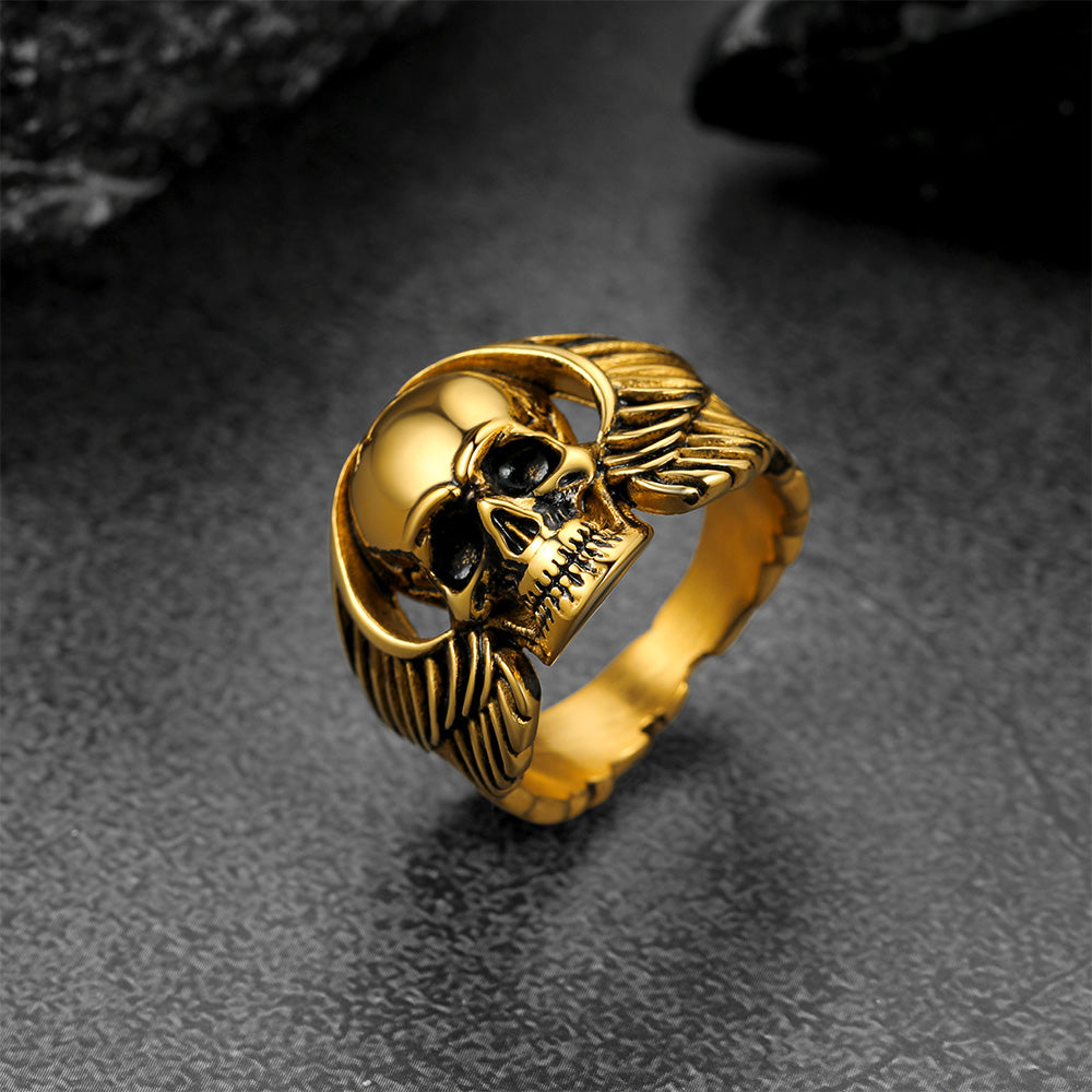 FaithHeart Biker Wings Skull Ring for Men Stainless Steel FaithHeart