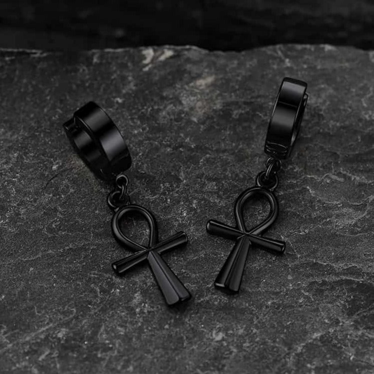 FaithHeart Ankh Cross Huggie Hoop Earrings for Men FaithHeart