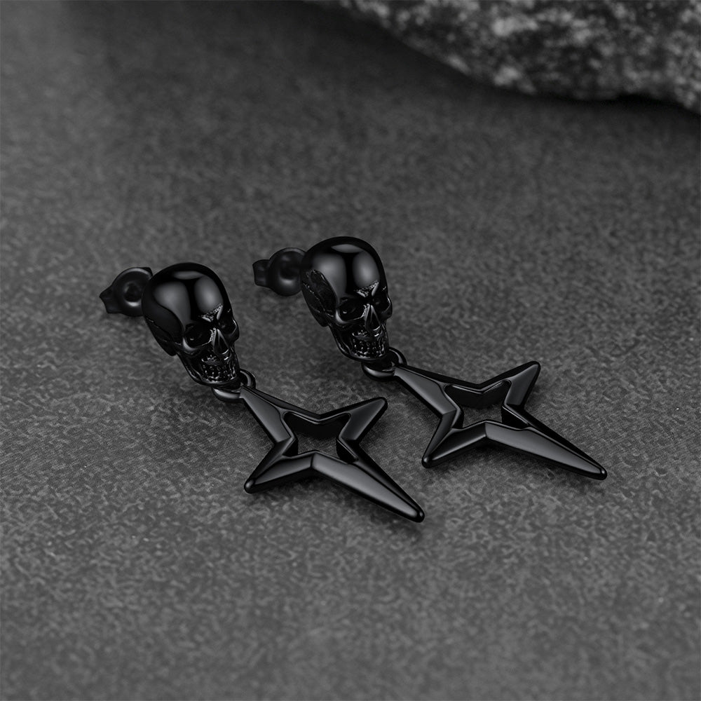 FaithHeart Skull Earrings Cross Star Dangle Drop Stud Earrings For Men FaithHeart