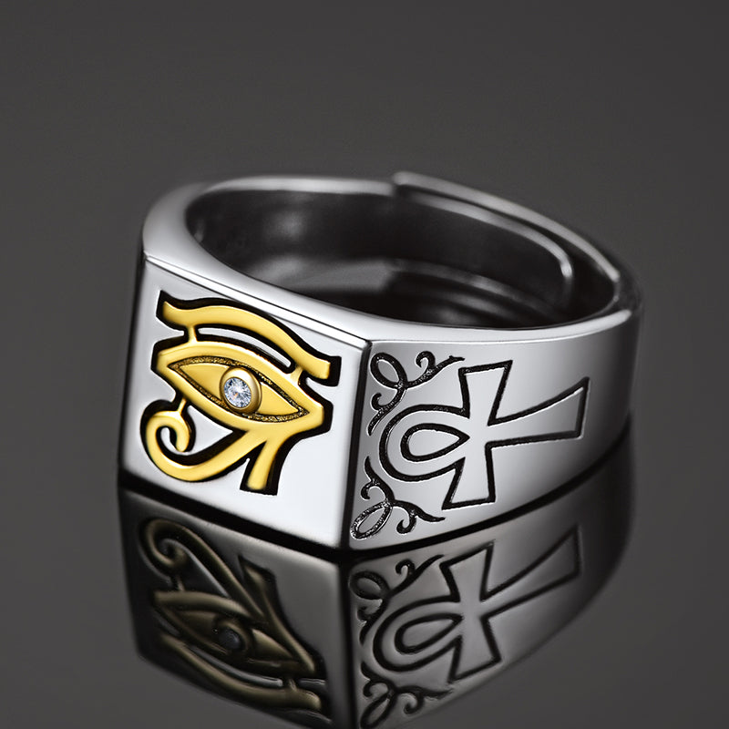 FaithHeart 925 Sterling Silver Eye of Horus Ring with Ankh for Men FaithHeart