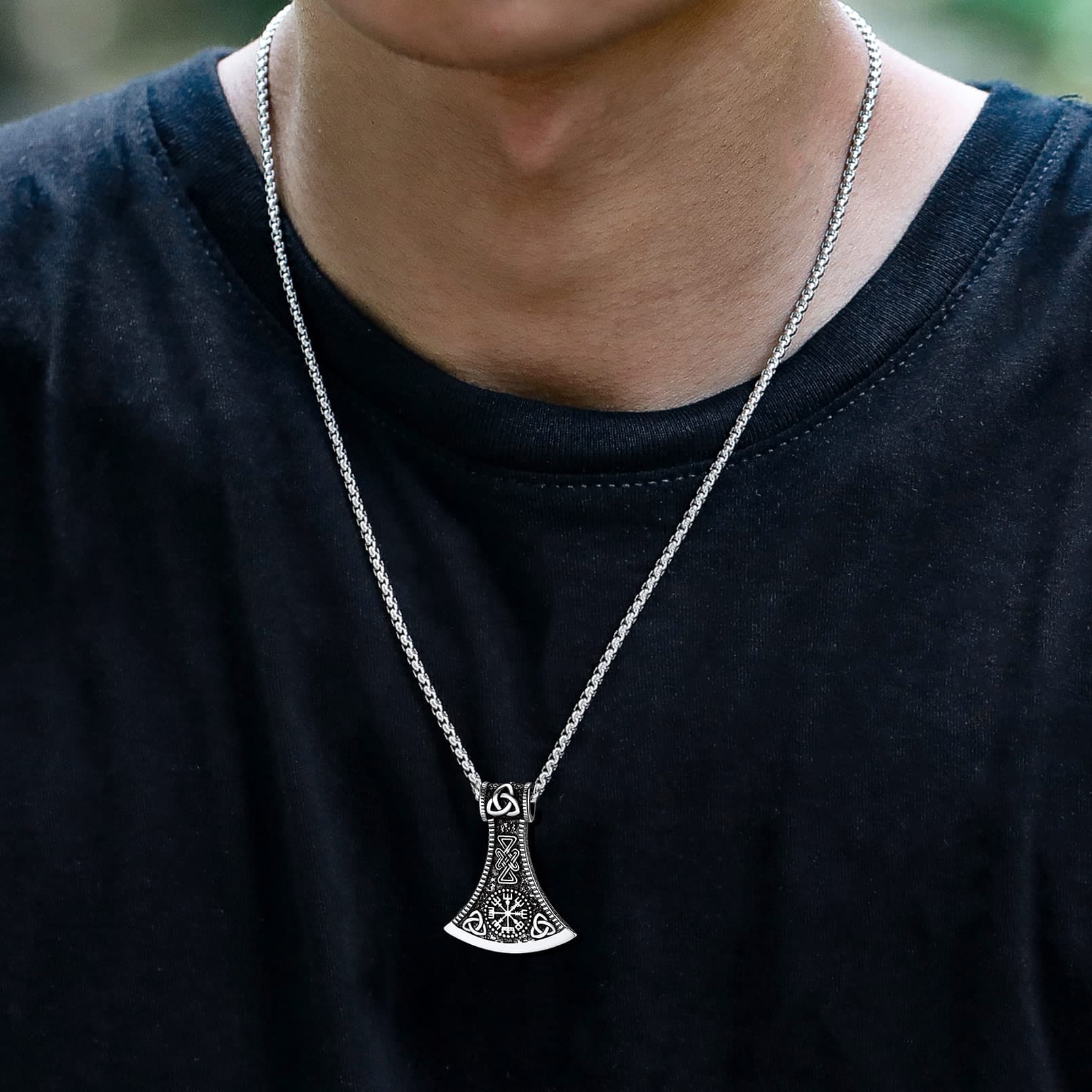 FaithHeart Viking Axe Pendant Necklace With Compass For Men FaithHeart