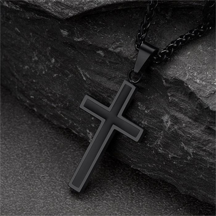 FaithHeart Christian Black Enamel Cross Necklace For Men FaithHeart