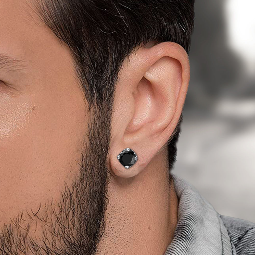 FaithHeart Sterling Silver Black Cubic Zirconia Stud Earrings For Men FaithHeart