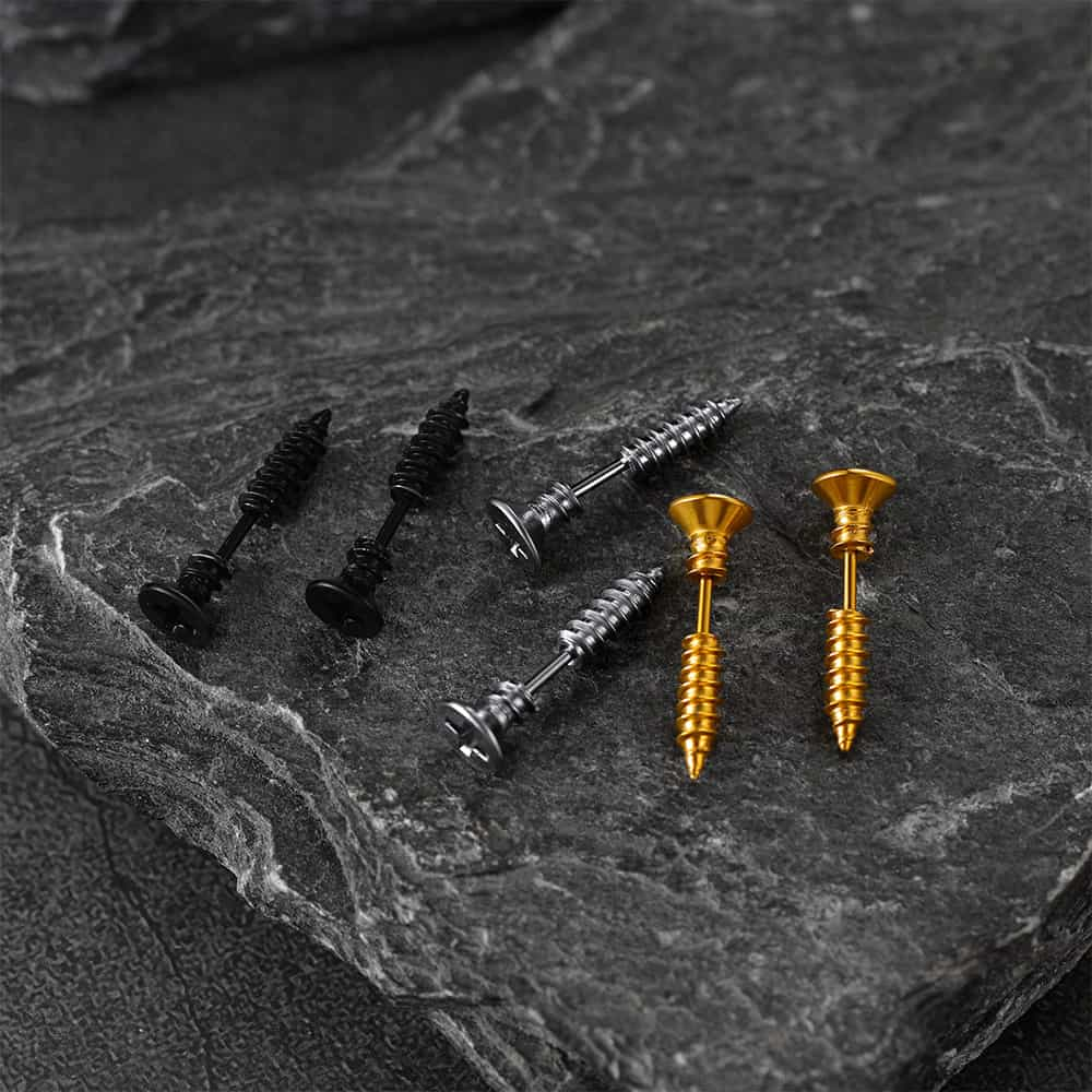 FaithHeart Screw Back Stud Earrings Set For Men 3 Pairs FaithHeart