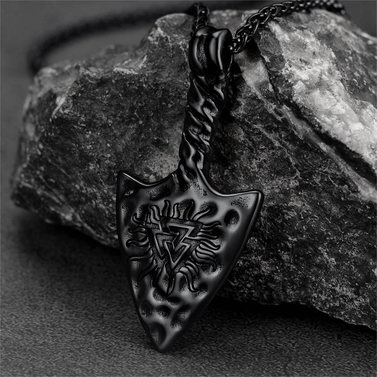 FaithHeart Viking Gungnir Necklace with Valknut for Men FaithHeart