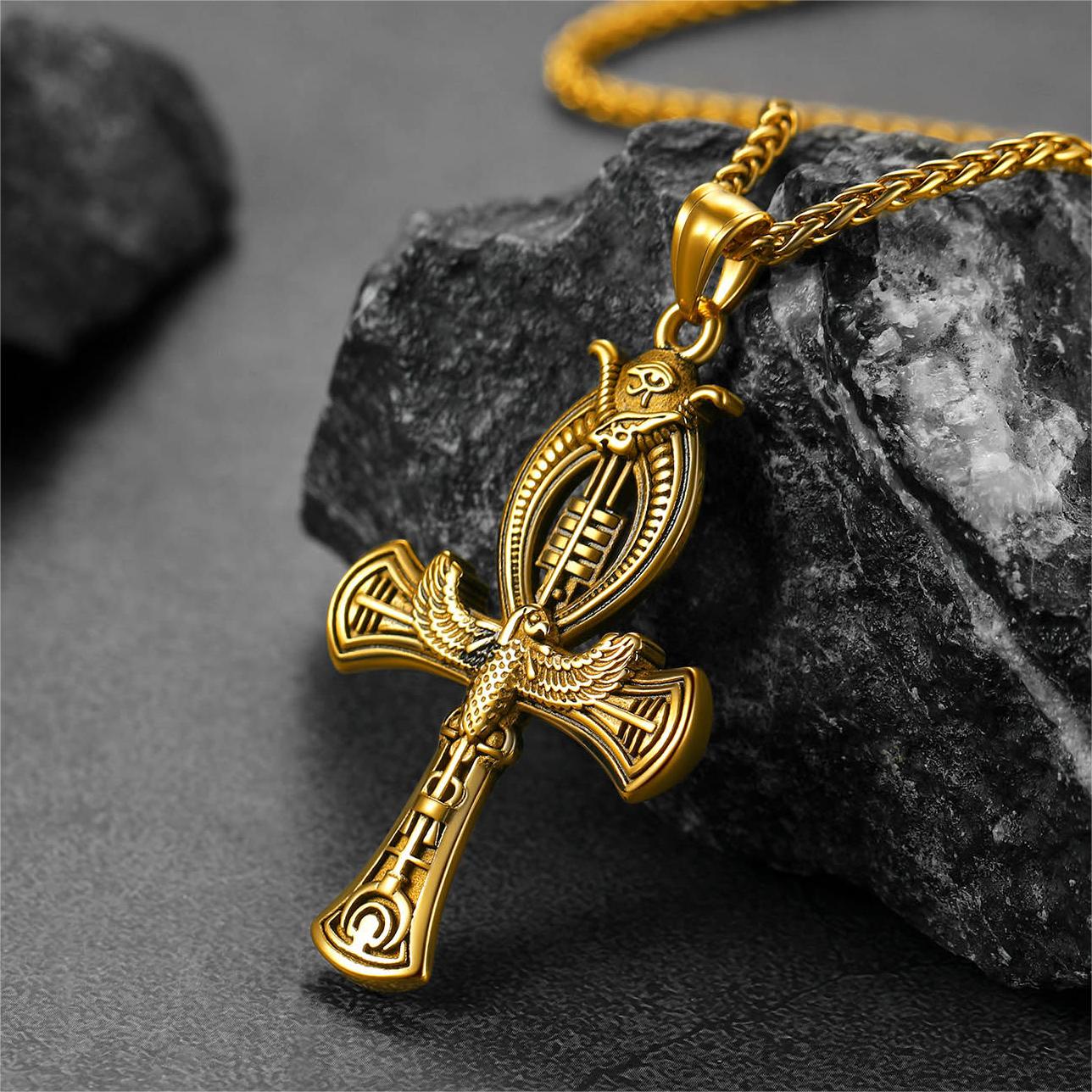 FaithHeart Egyptian Ankh Cross Necklace with Eagle For Men FaithHeart