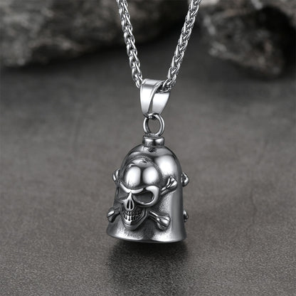 FaithHeart Biker Skull Bell Necklace For Men Stainless Steel FaithHeart