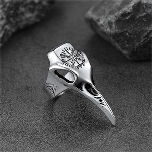 FaithHeart Raven Skull Ring With Viking Compass For Men FaithHeart