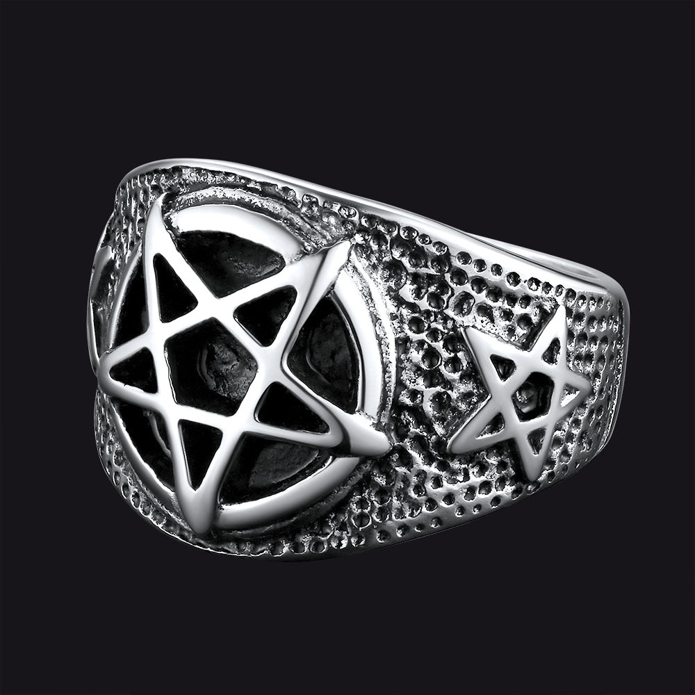 FaithHeart Vintage Pentagram Ring Stainless Steel Ring For Men FaithHeart
