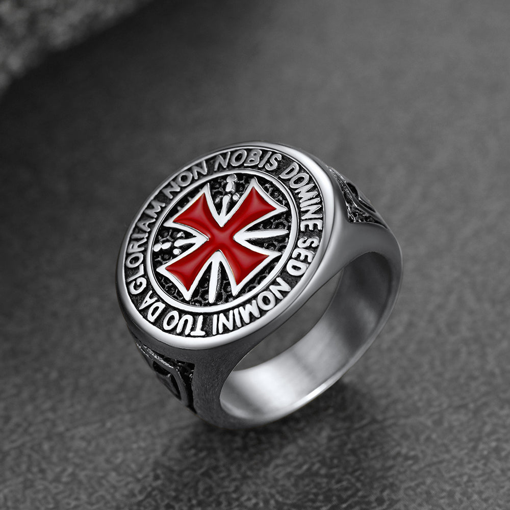 FaithHeart Knights Templar Red Cross Signet Ring For Men FaithHeart