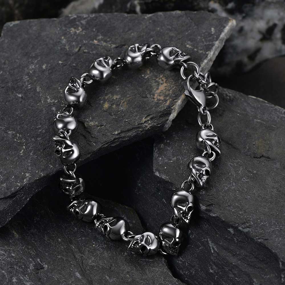 FaithHeart Gothic Linked Chain Skull Bracelet for Men FaithHeart