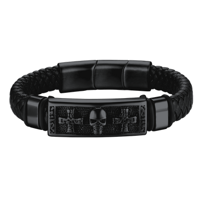 FaithHeart Punk Black Skull Leather Bracelet For Men FaithHeart