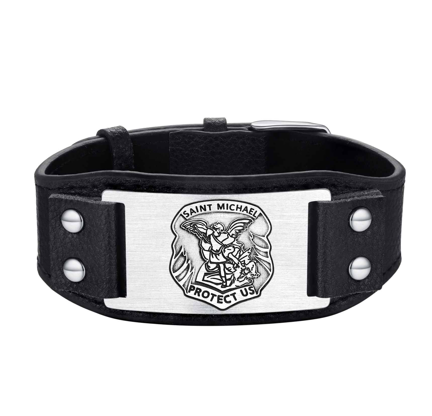 FaithHeart Saint Michael Cuff Bracelet Leather Wristband For Men FaithHeart