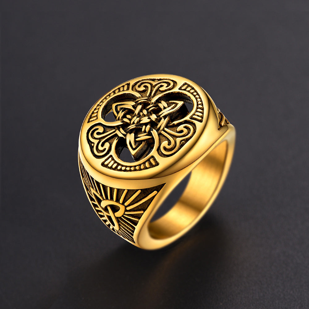 FaithHeart Viking Celtic Trinity Knot Signet Ring for Men FaithHeart
