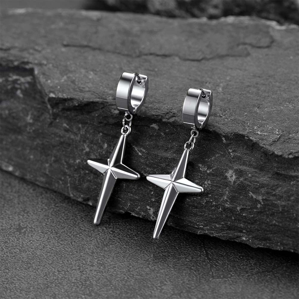 FaithHeart Star Cross Dangle Drop Earrings For Men FaithHeart