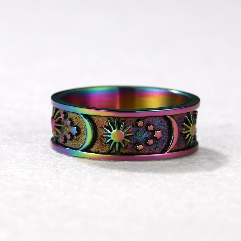 FaithHeart Sun Moon Star Band Ring For Men FaithHeart