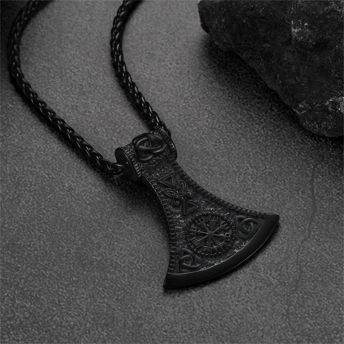 FaithHeart Viking Axe Pendant Necklace With Compass For Men FaithHeart