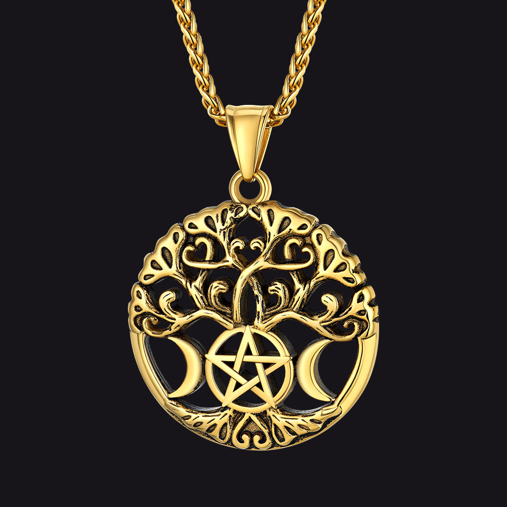 FaithHeart Vintage Pentacle Moon Tree of Life Necklace For Men FaithHeart