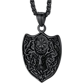 FaithHeart Norse Viking Compass Deer Necklace For Men FaithHeart