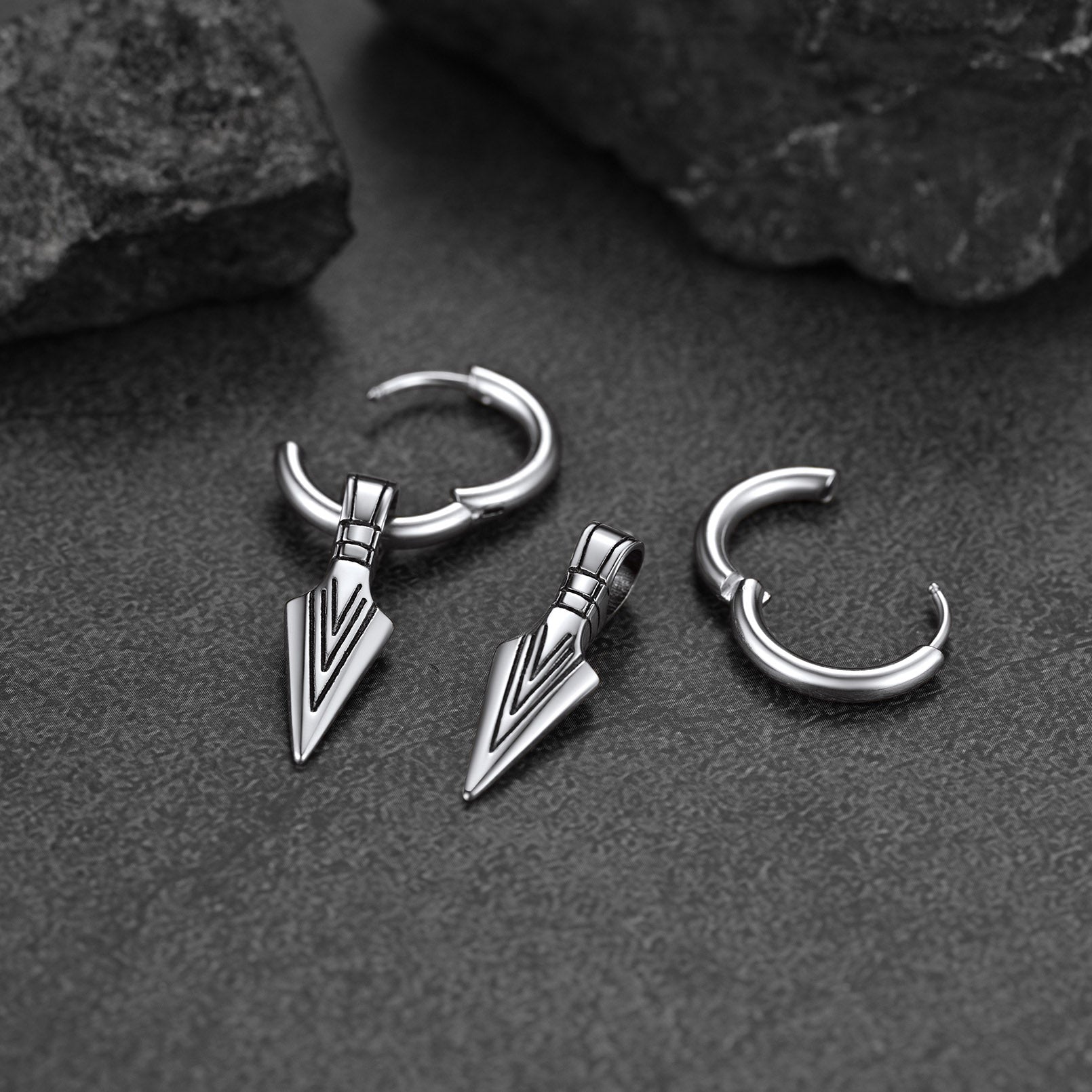 FaithHeart Punk Spear Arrowhead Drop Dangle Earrings For Men FaithHeart