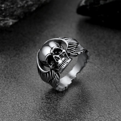 FaithHeart Biker Wings Skull Ring for Men Stainless Steel FaithHeart