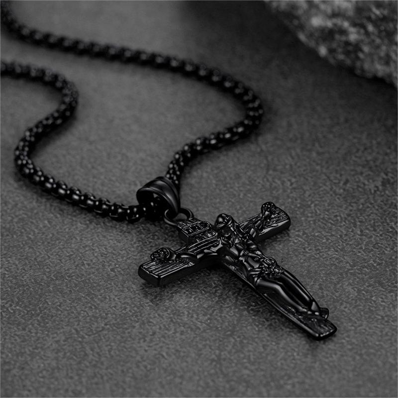 FaithHeart Catholic Cross Crucifix Necklace Jesus Pendant For Men FaithHeart