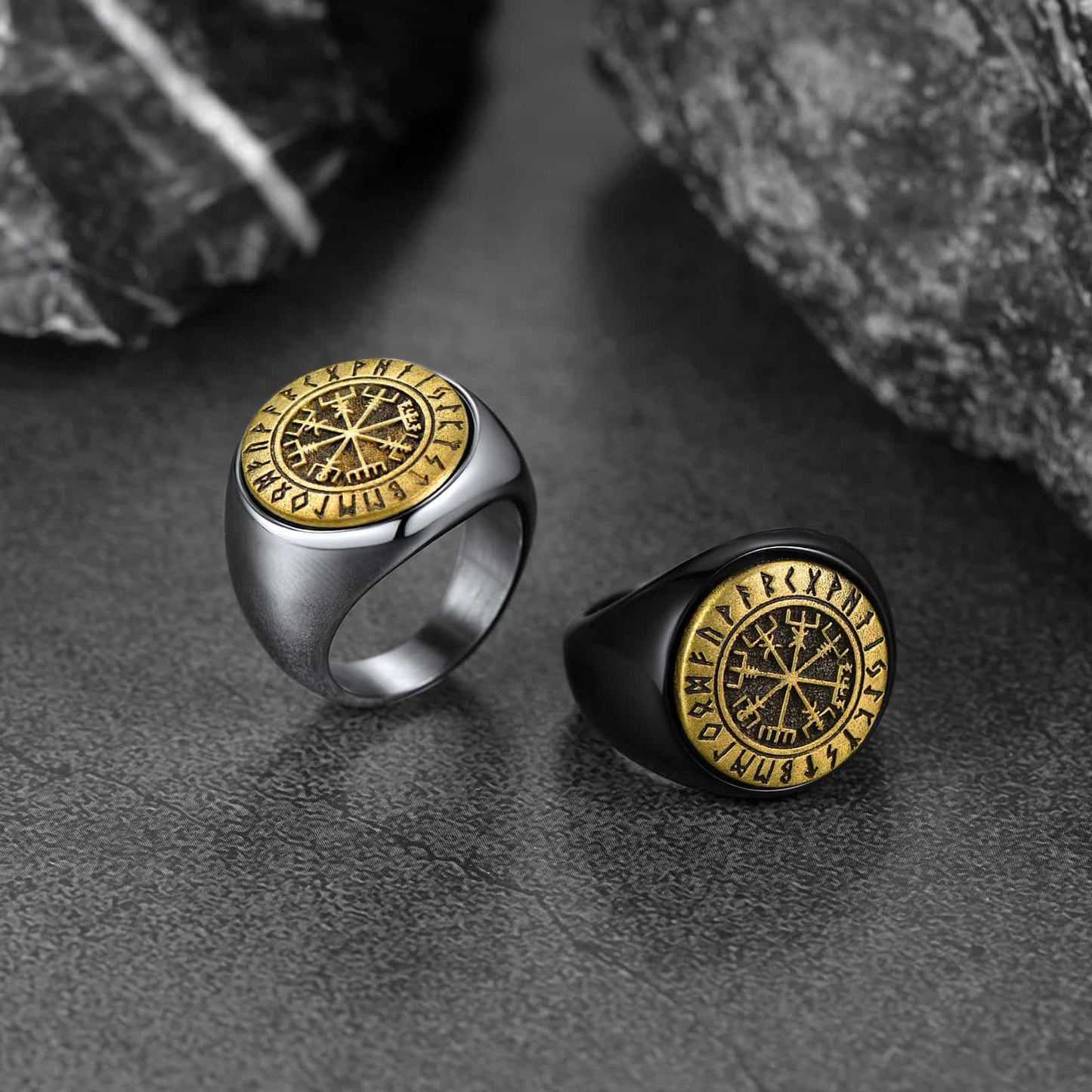 FaithHeart Viking Compass Vegvisir Ring with Runes For Men FaithHeart