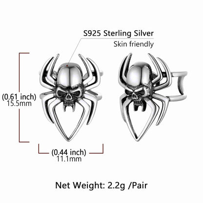 FaithHeart Sterling Silver Spider Skull Ear Cuff Earrings For Men FaithHeart