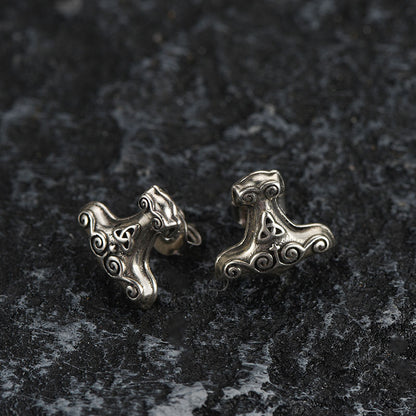 FaithHeart Viking Thor's Hammer Stud Earrings in Sterling Silver For Men FaithHeart