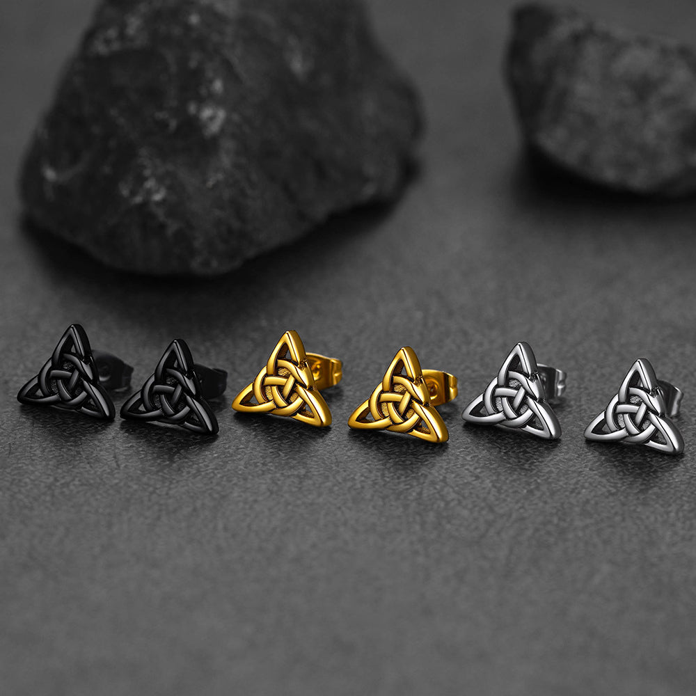 FaithHeart Trinity Celtic Knot Stud Earrings For Men FaithHeart