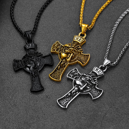 FaithHeart Christian Jesus Christ Face Crucifix Cross Pendant Necklace FaithHeart