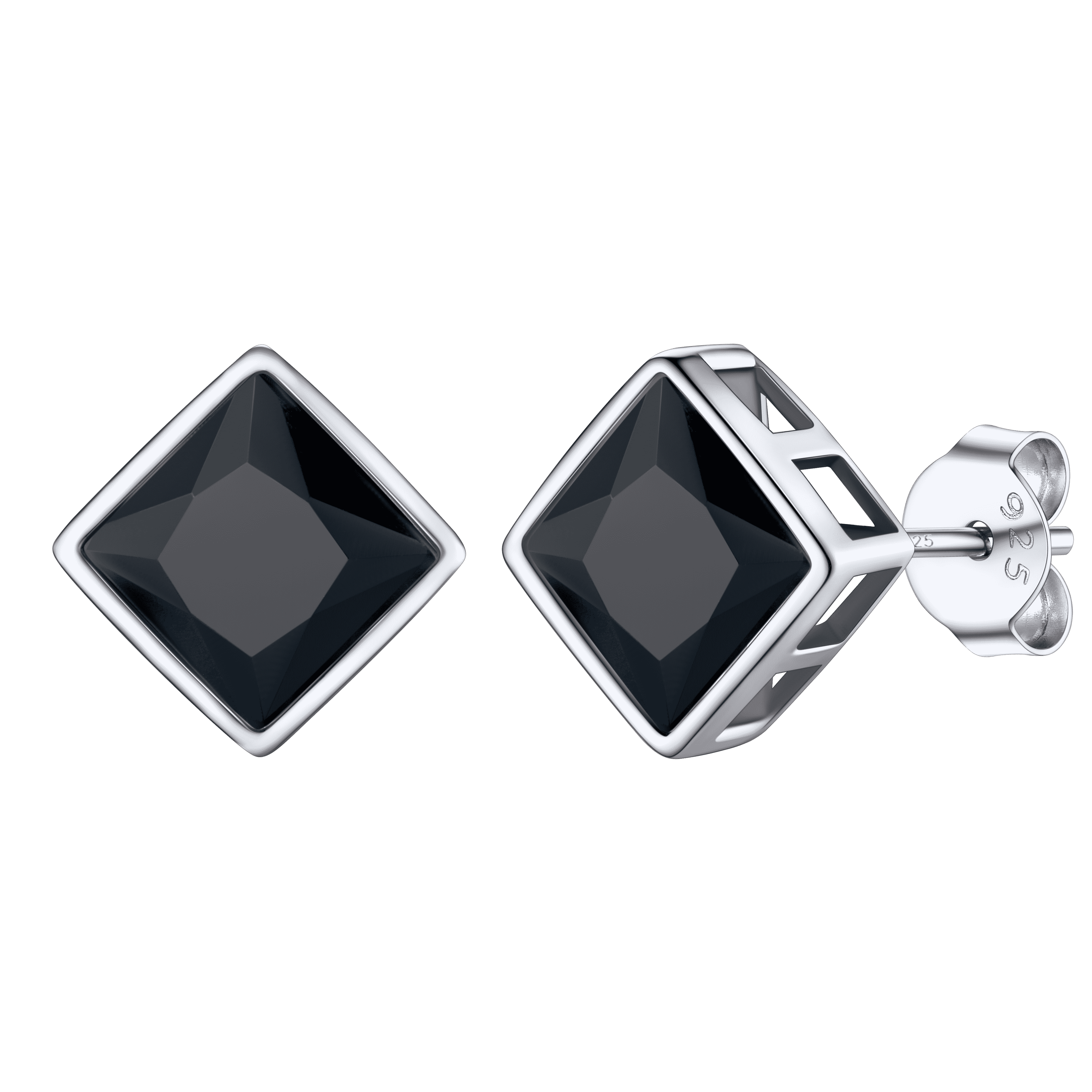Flash Sale Sterling Silver Square Onyx Stud Earrings