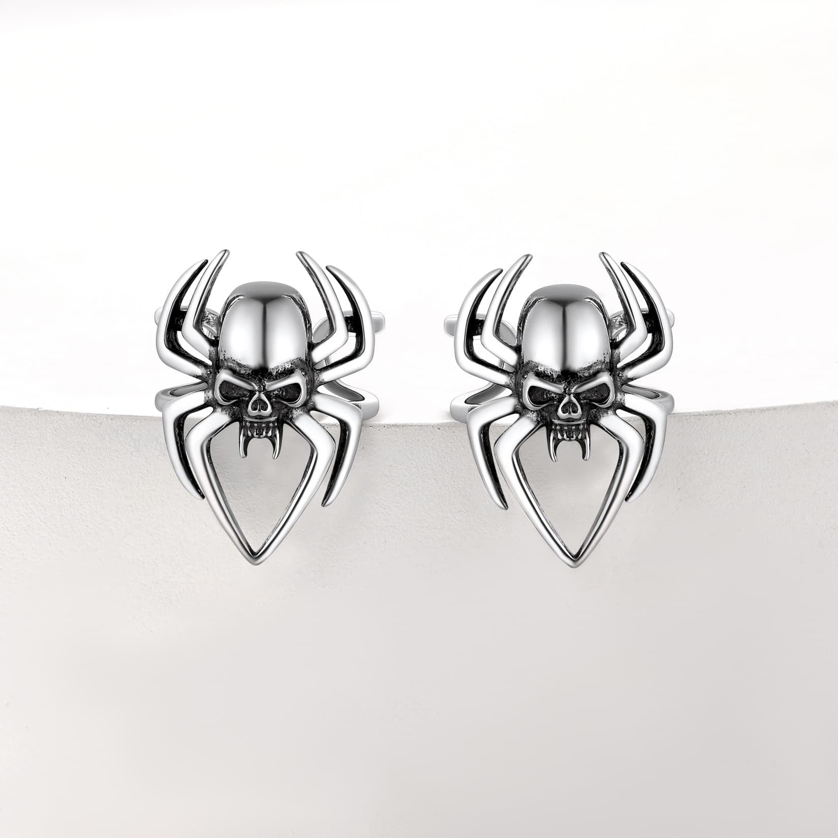 FaithHeart Sterling Silver Spider Skull Ear Cuff Earrings For Men FaithHeart