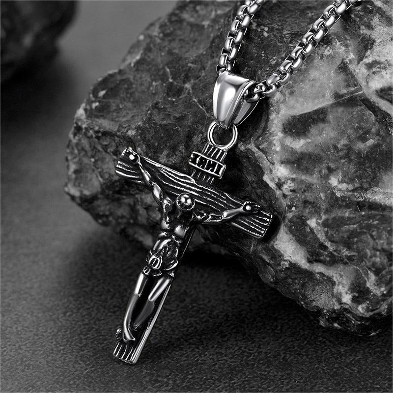FaithHeart Catholic Cross Crucifix Necklace Jesus Pendant For Men FaithHeart