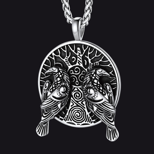 FaithHeart Viking Huginn And Muninn Ravens Coin Necklace For Men FaithHeart