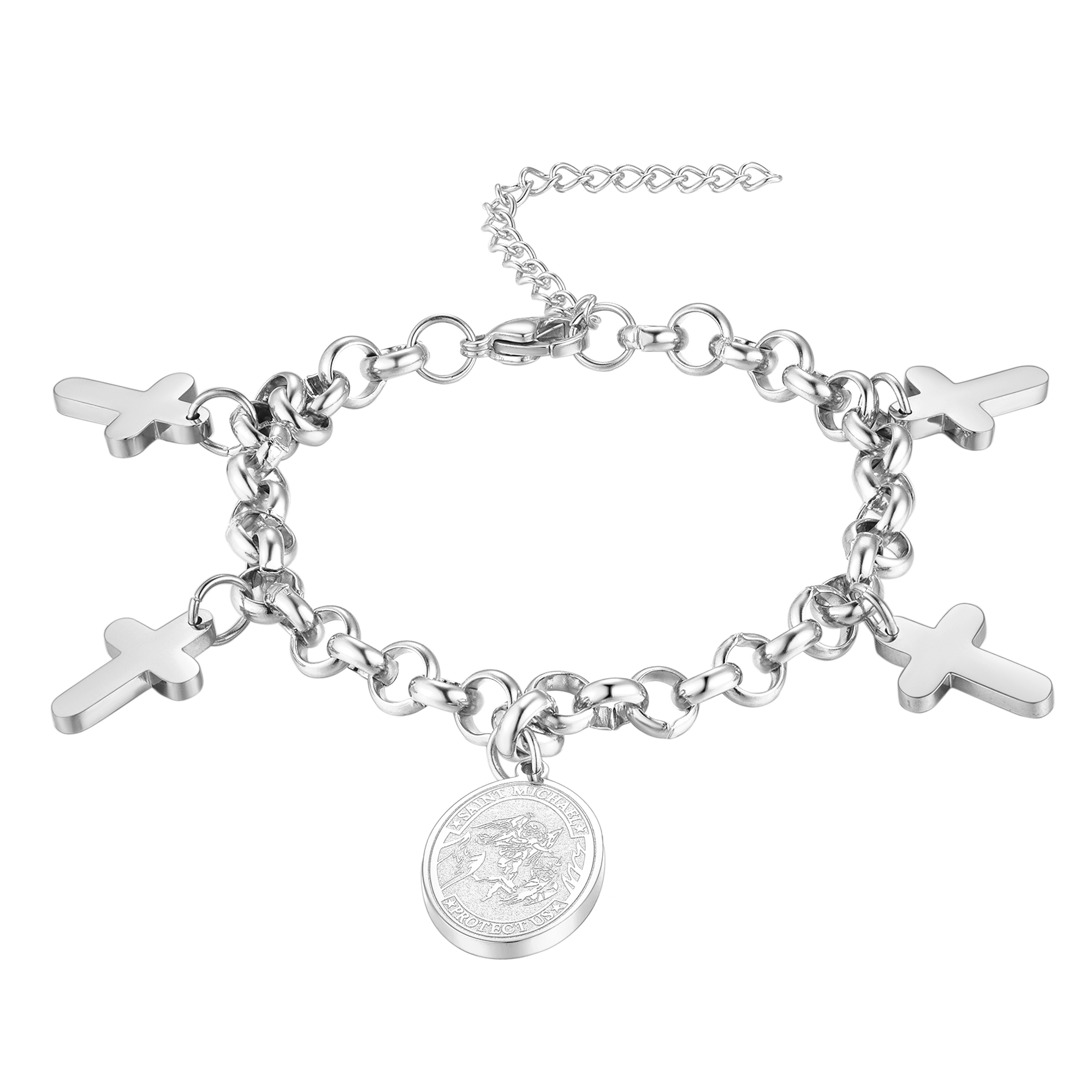 FaithHeart Patron St. Michael Charm Bracelet With Cross for Men FaithHeart