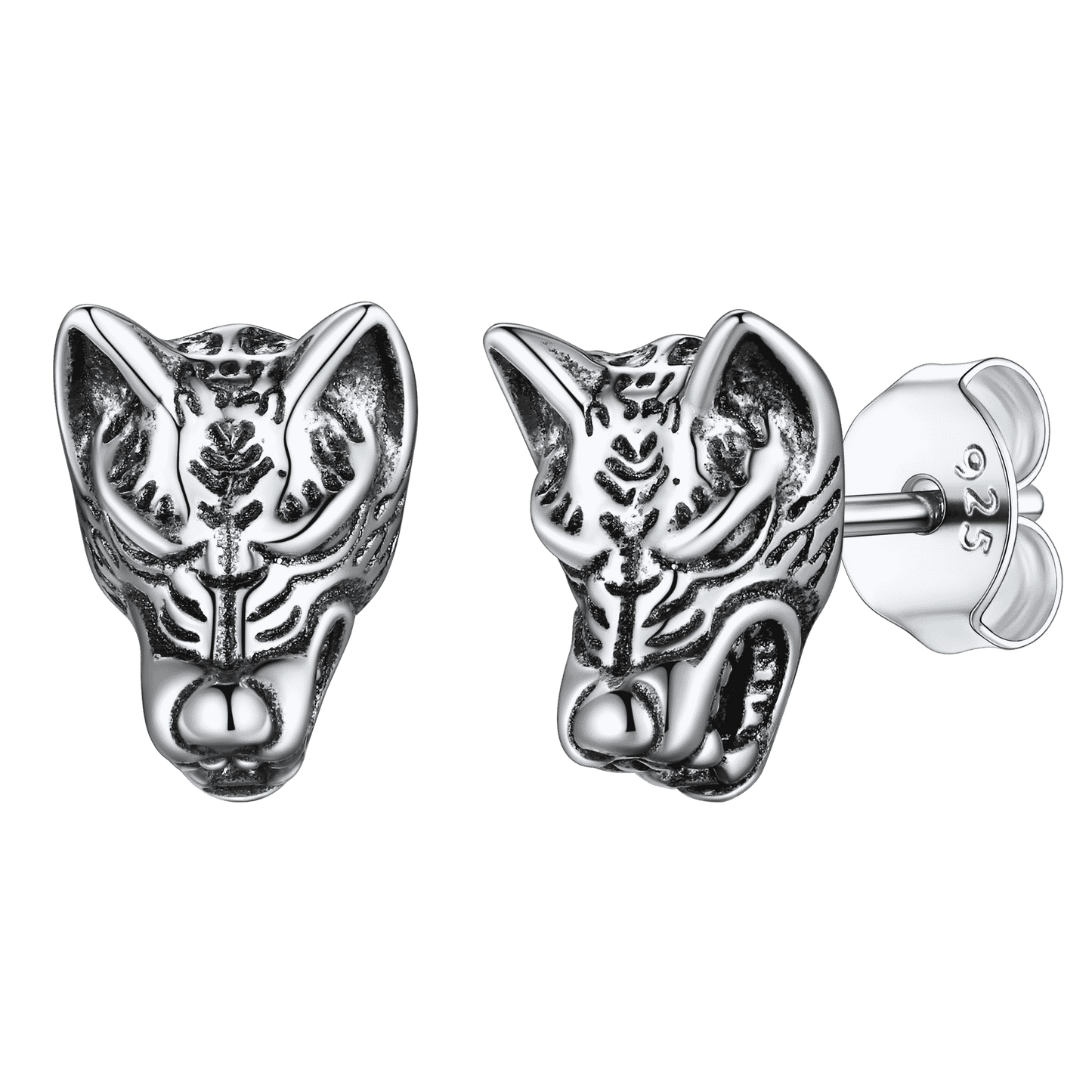 FaithHeart Sterling Silver Viking Wolf Stud Earrings For Men FaithHeart