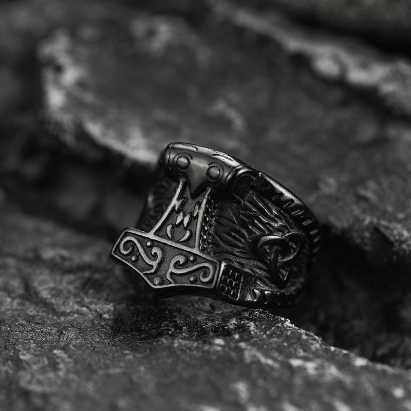 FaithHeart Viking Mjolnir Signet Ring Thor's Hammer Rings for Men FaithHeart