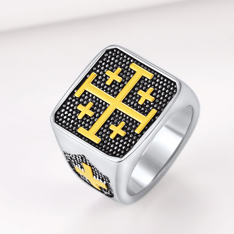 FaithHeart Jerusalem Cross Signet Ring For Men FaithHeart