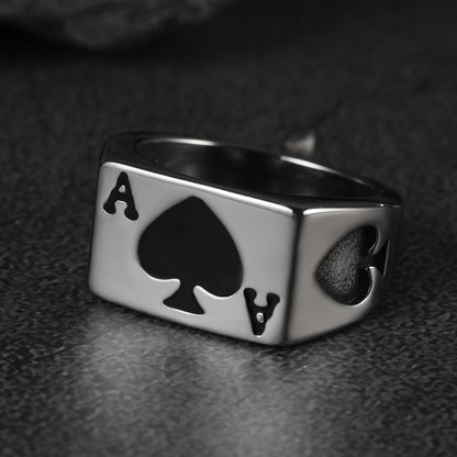 FaithHeart Poker Spade A Ring for Men Stainless Steel FaithHeart