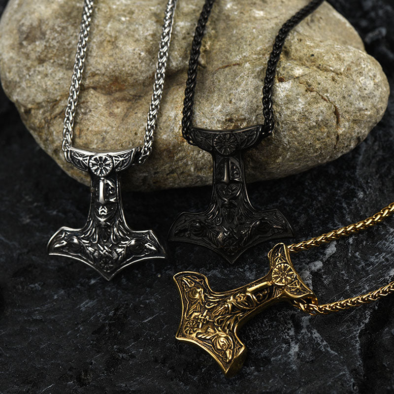 FaithHeart Viking Thor's Hammer Necklace Odin Mjolnir Pendant for Men FaithHeart