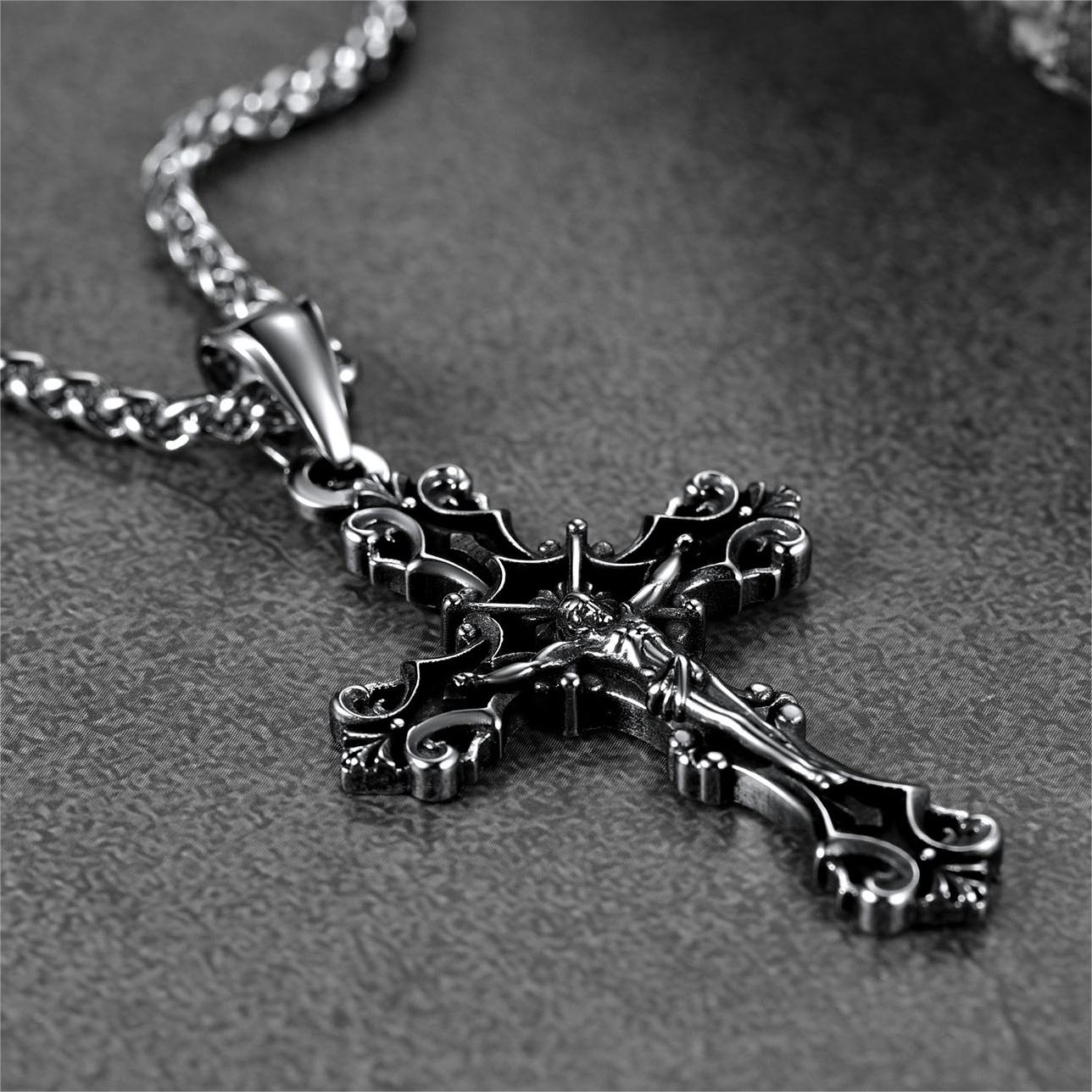 FaithHeart Cross Crucifix Pendant Necklace For Men Stainless Steel FaithHeart