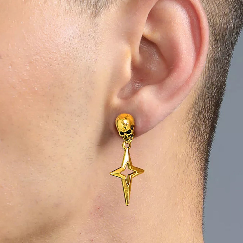 FaithHeart Skull Earrings Cross Star Dangle Drop Stud Earrings For Men FaithHeart