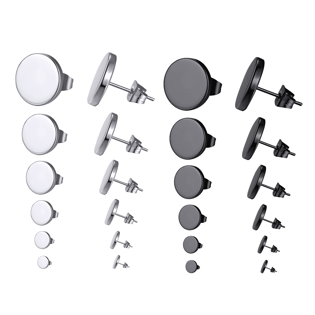 FaithHeart Punk Round Stud Earrings Set For Men 12 Pairs FaithHeart