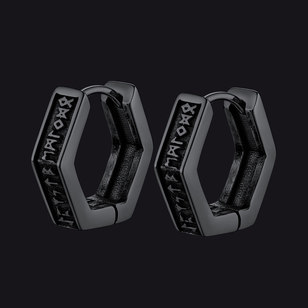 Viking Hexagon Runes Hoop Earrings