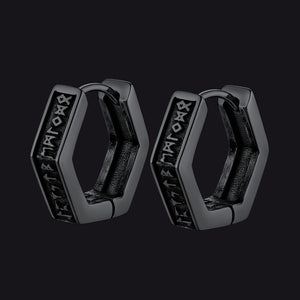 FaithHeart Viking Hexagon Runes Hoop Earrings For Men FaithHeart