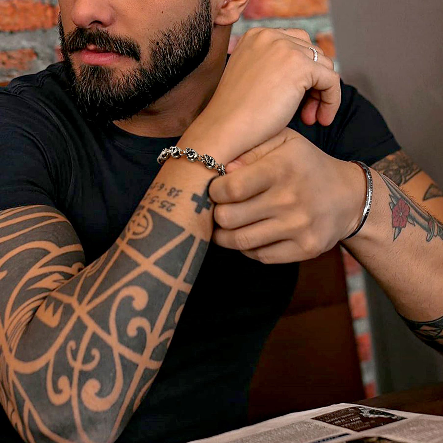 FaithHeart Gothic Linked Chain Skull Bracelet for Men FaithHeart